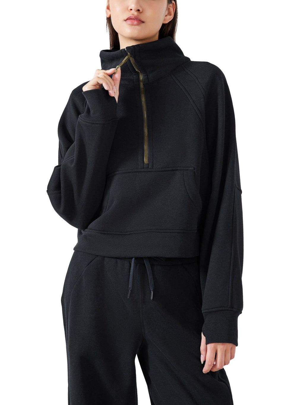 Vision Amplified - Ladies Cropped Half - Zip Sweatshirt Dark